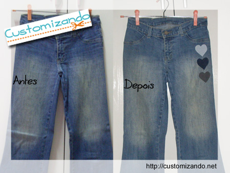 Customização de calça jeans sem costura - Antes e Depois