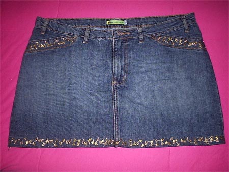 saia jeans customizada com renda