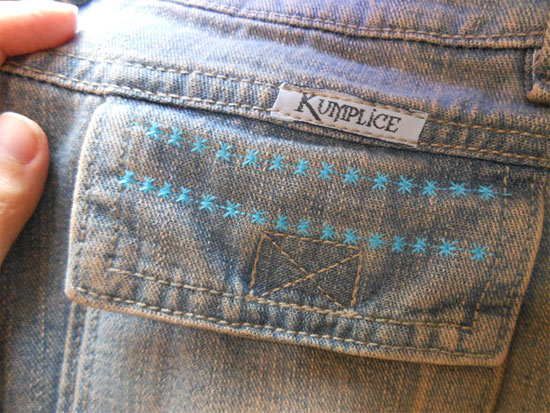 Customizando bolso da calça jeans com ponto decorativo